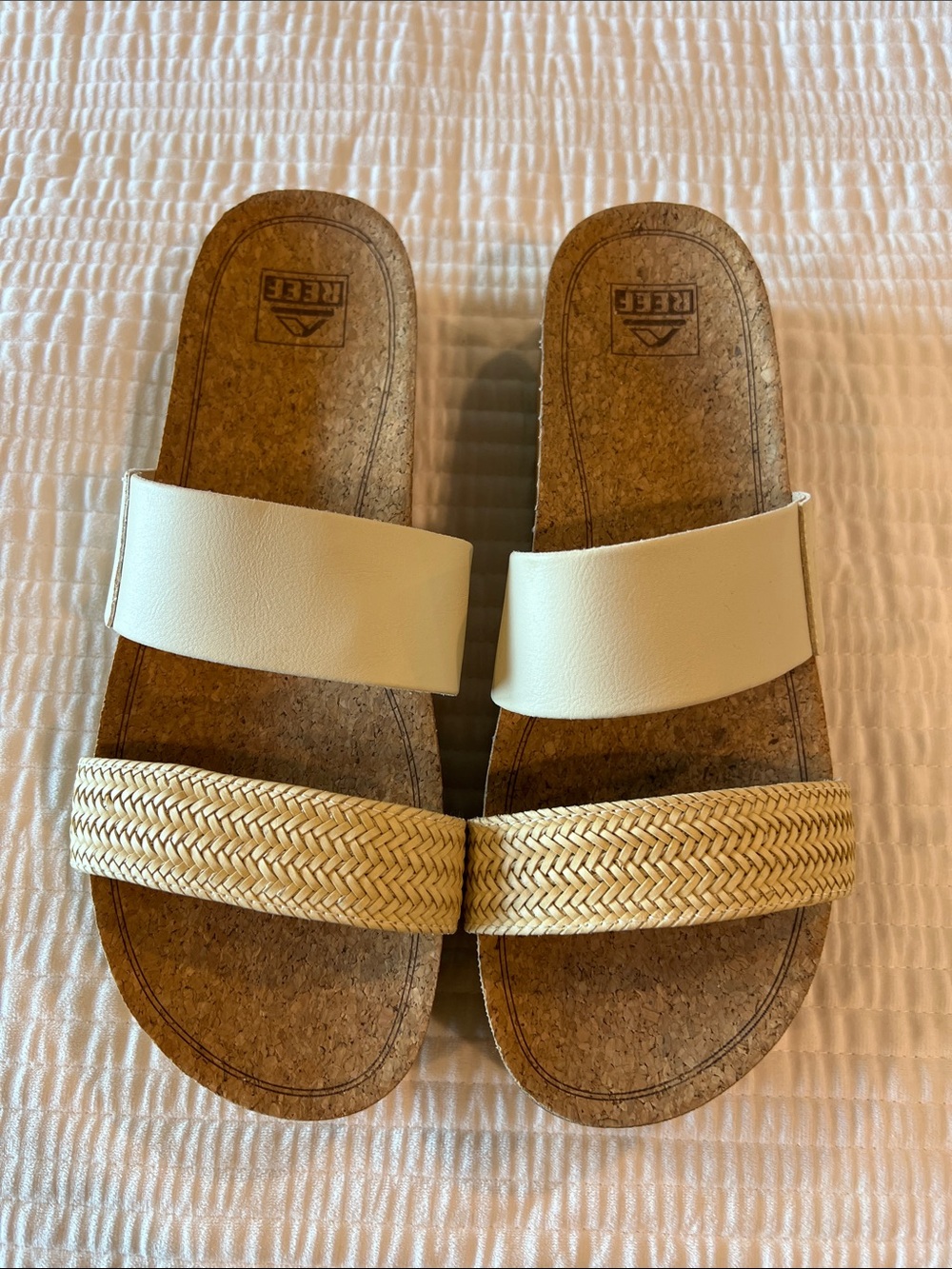Reef Women’s Cream Slide Sandals with Braided Natural Strap Size 11